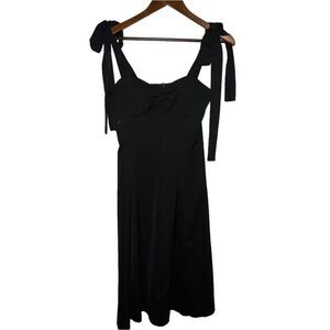Women's Black Bow Tie Straps Midi Dress